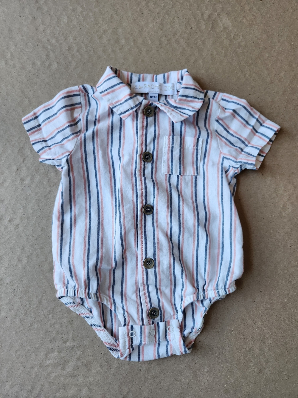 Rachel Zoe Striped Button-Up Newborn Baby Onesie White, Navy & Coral